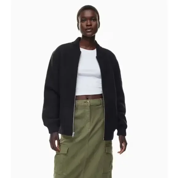 Aritzia Wilfred 100% Merino Wool Stable Bomber Jacket Full Zip Quilted Lined - Picture 2 of 14